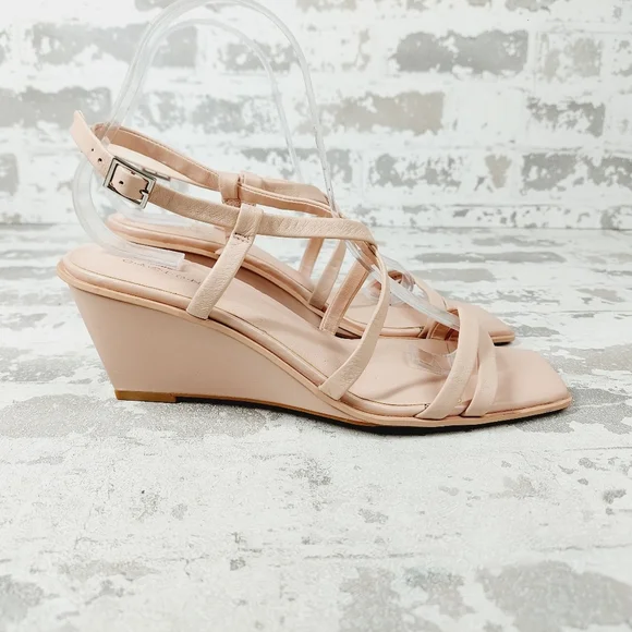 NEW Caslon Paola Pink Leather Square Toe Ankle Strap Wedge Heel Sandals F677 - Picture 5 of 13